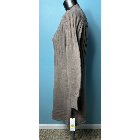 Calvin Klein Ribbed Puff Sleeve Sweater Dress Women's M Tan Pullover (C1) - Picture 3 of 7